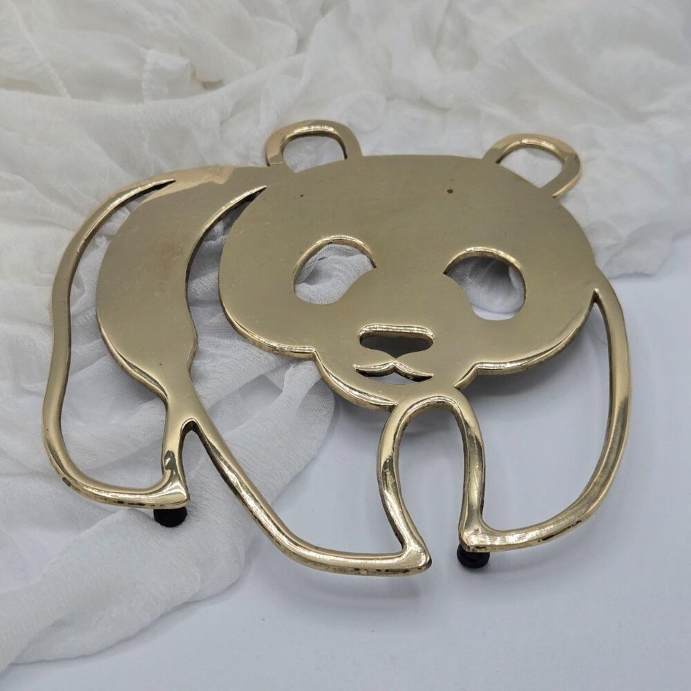 Mid Century Brass WWF Panda Logo Trivet, Vintage Panda Hanging WWF panda decor